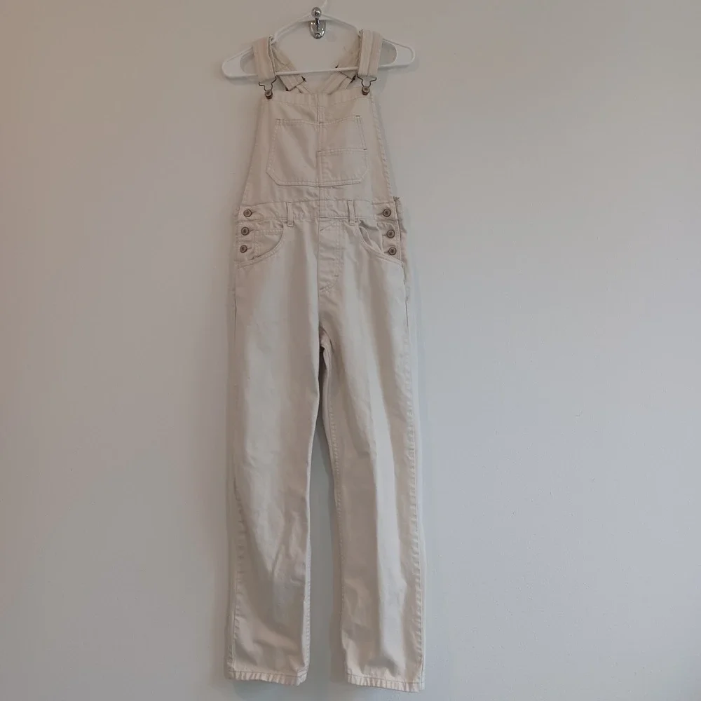 We the free Winter White Cream Ivory Denim Overalls Womens XS 28" Inseam - Picture 10 of 10
